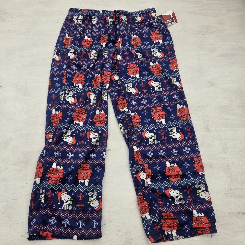 Peanuts Christmas Snoopy Pajama Sleep Pants Sz XL Blue NWT